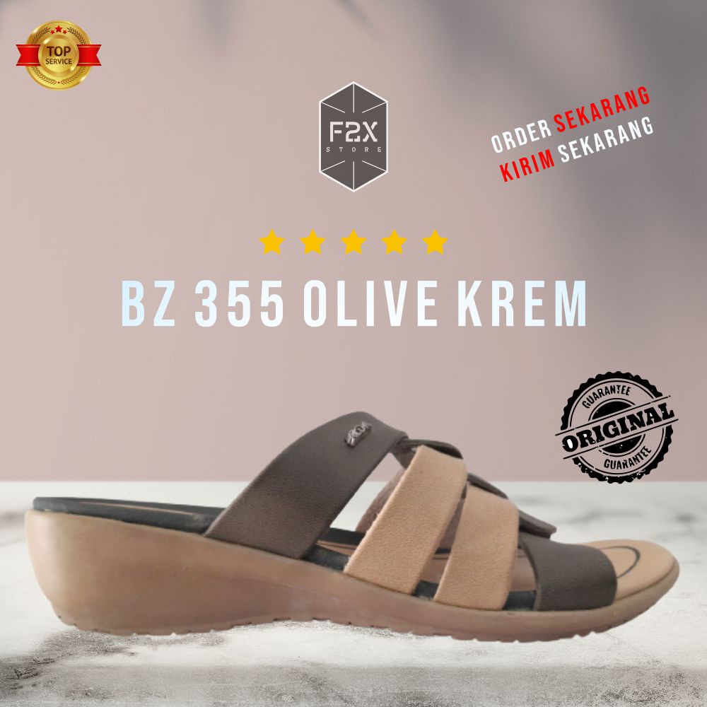 SANDAL WANITA / SENDAL WANITA SLOP FLAT TRENDY MURAH RINDI BZ 355 OLIVE KREM ORIGINAL