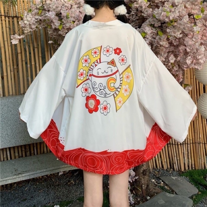 KIMONO CARDINGAN IMPORT HAORI WANITA KOREA JEPANG ORIGINAL CAT KUCING LUCU KY17