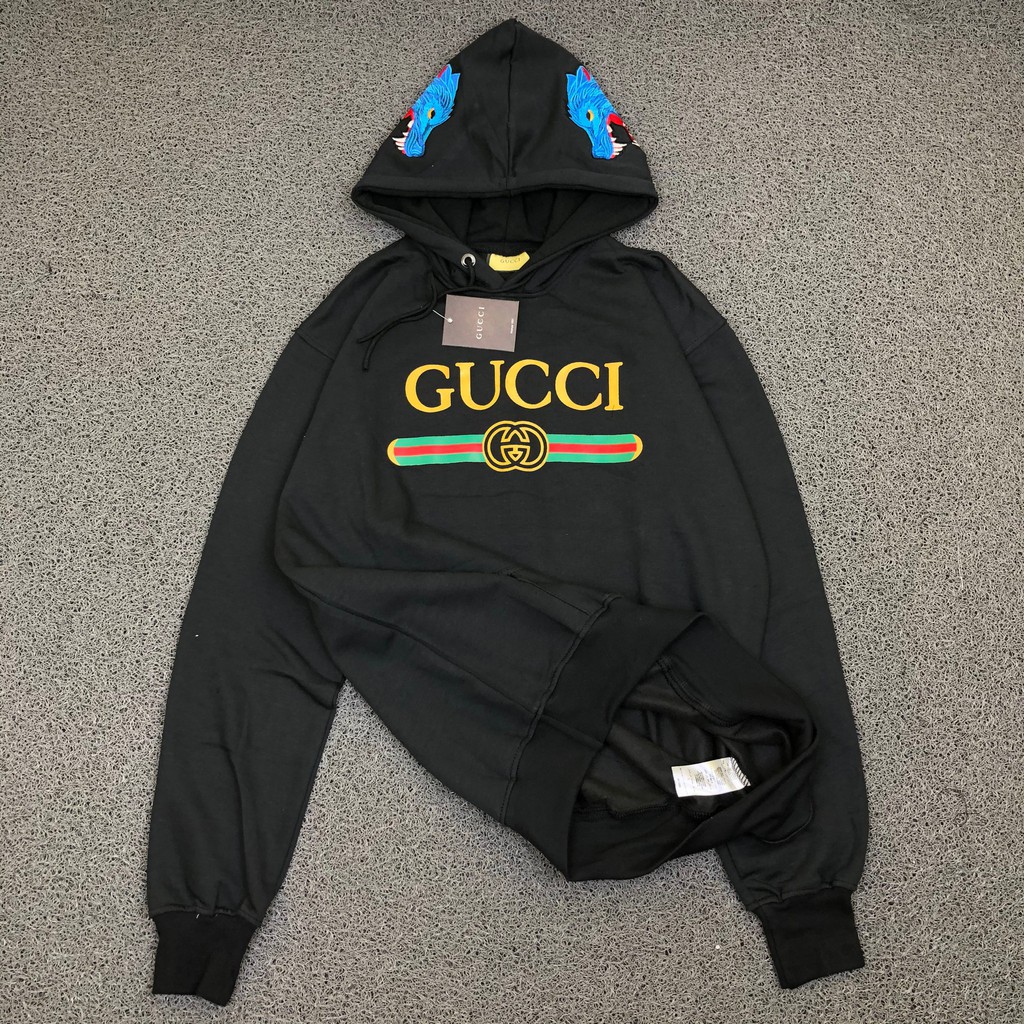  JAKET  SWEATER HOODIE GUCCI  WOLF HOODED HITAM AUTHENTIC 