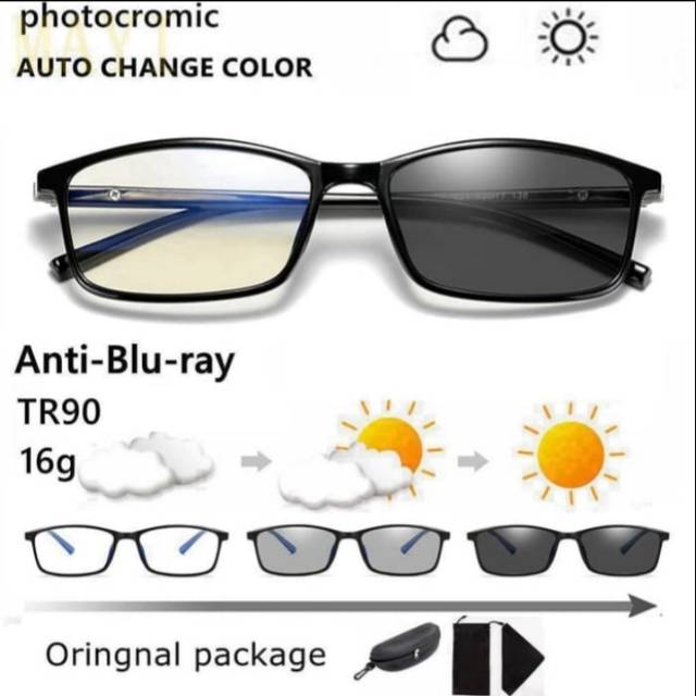 Kacamata anti radiasi photocromic original pria wanita