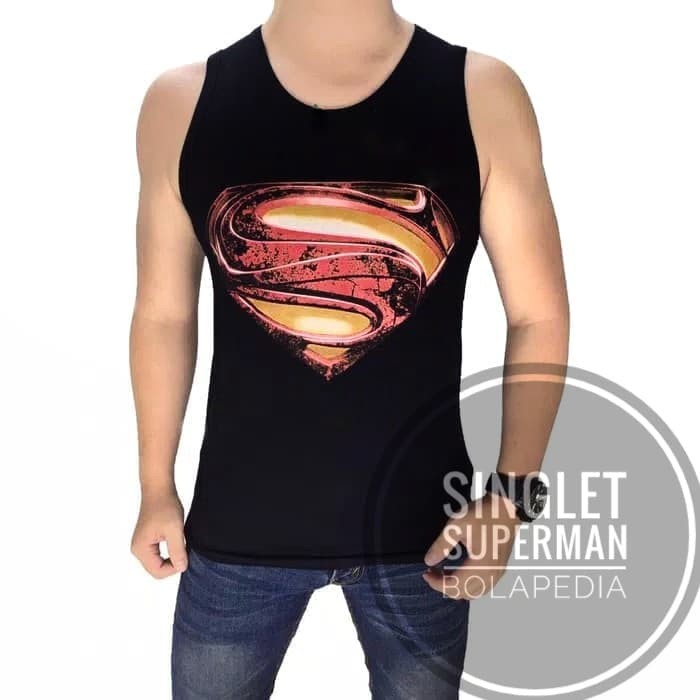 Baju Fitnes Kaos singlet SUPERMAN RED gym fitness Kaos training pria Murah