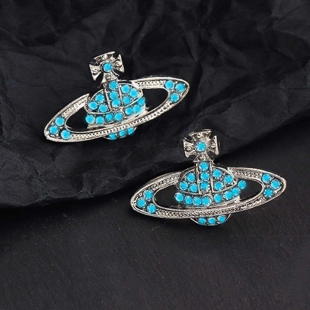 Agustinina Anting Planet Mewah Elegan Kristal Planet Liontin Saturnus Bintang Perhiasan Fashion Berlian Imitasi Wanita Earrings