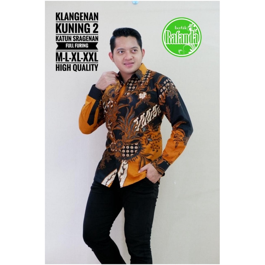 BATIK PREMIUM KLANGENAN KUNING 2 KEMEJA BATIK SOLO PRIA LENGAN PANJANG LAPIS FURING ATASAN PREMIUM M
