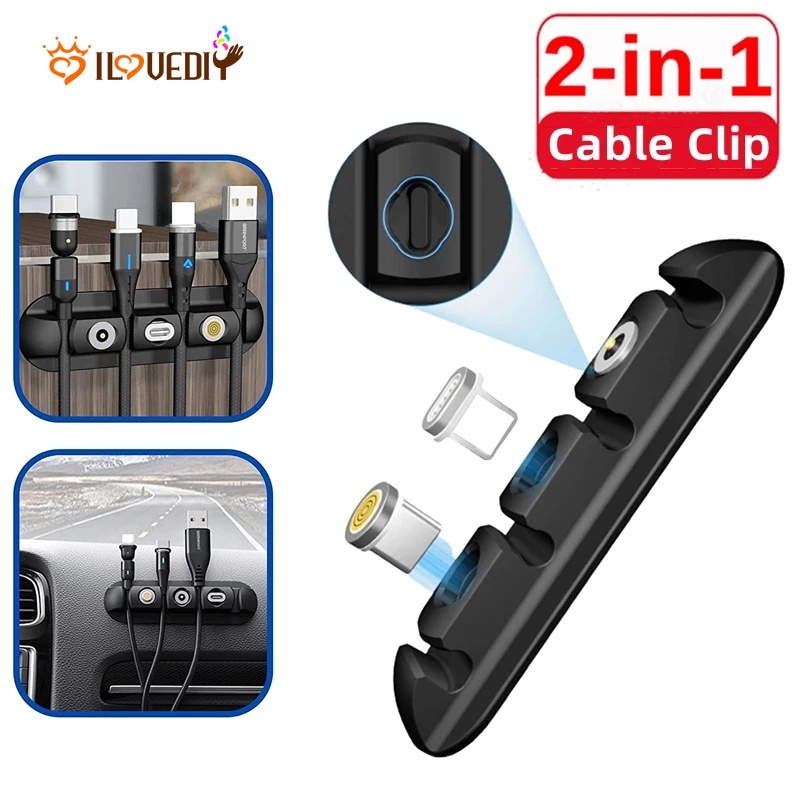 2 in 1 Kotak Penyimpanan Kabel Charger Magnetik Bahan Silikon Flexible Untuk Rumah / Kantor / Mobil