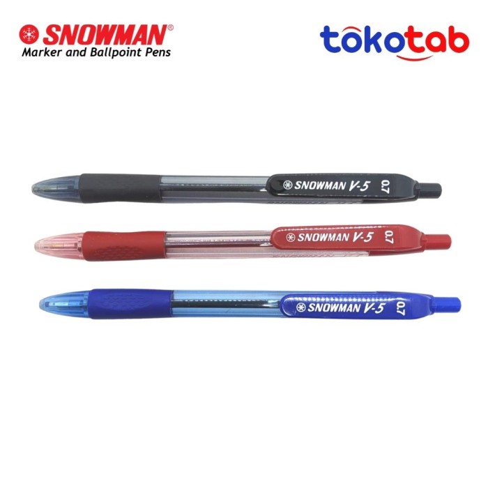 

Bolpoin Pulpen Pena Snowman V5 0.7mm Hitam Merah Biru