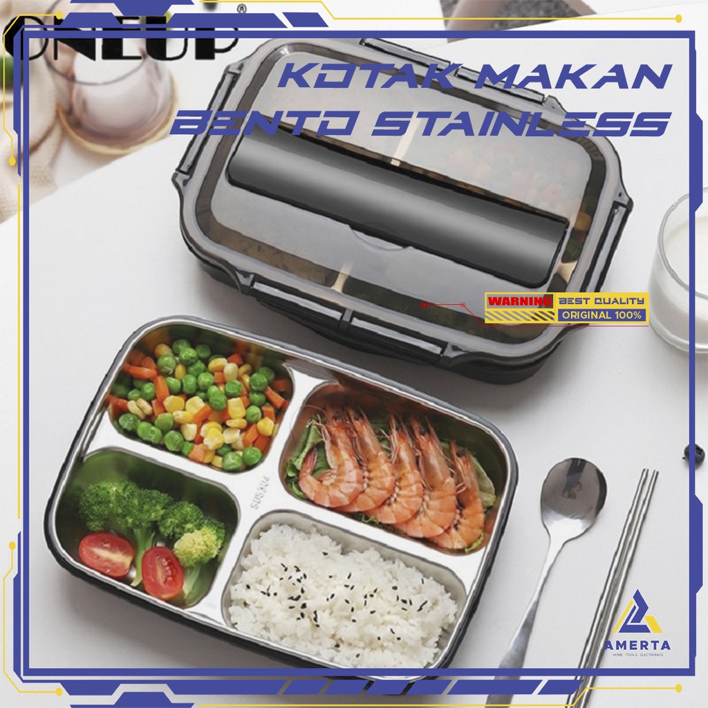 Kotak Makan + Sendok + Sumpit Bahan Stainless Steel Healthy