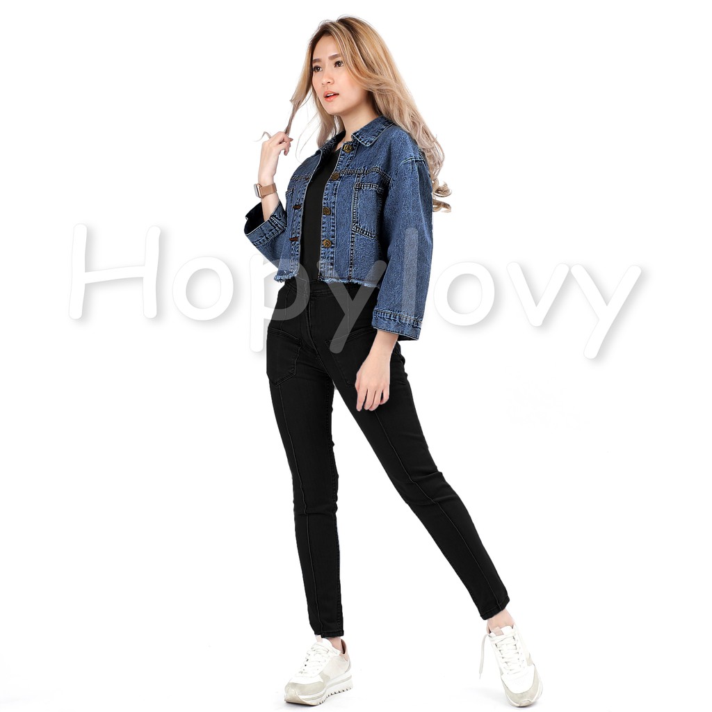 HOPYLOVY - Model Jaket Jeans Wanita Terbaru Crop Snow Acid Dilana Premium 1932