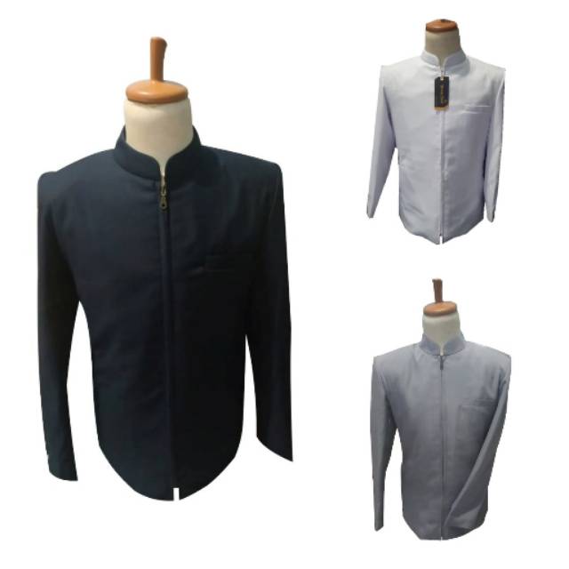 Jasket Polos Jas Jaket Hitam Putih Abu Kerah Koko / Jasket Murah Pakaian Pria / COD