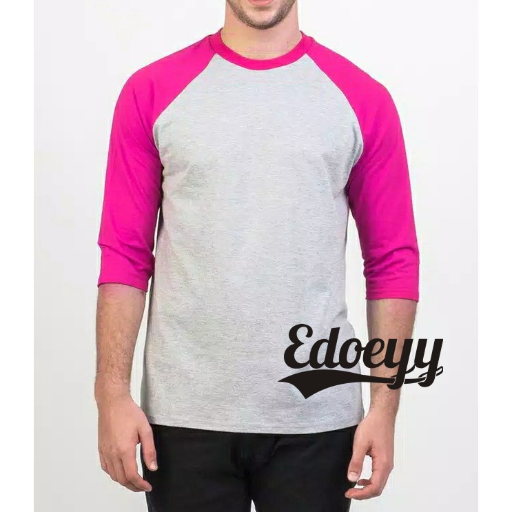 Kaos Raglan Lengan 3/4 | Abu Pink Fanta | Ukuran S-M-L-XL | fashion Baju Reglan Pria