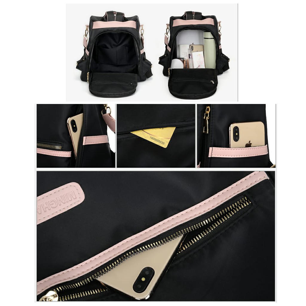 TAS RANSEL ANTI AIR BACKPACK WANITA HITAM PINK MOTIF KUCING KOREA KULIAH SEKOLAH KERJA TA126B5 STEIN