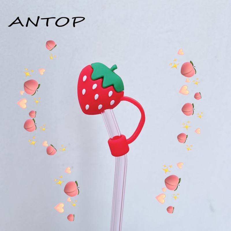 Tutup Sedotan Universal Anti Debu Reusable Bentuk Bunga Daisy/Strawberry/Telapak Hewan Bahan Silikon ANTOP