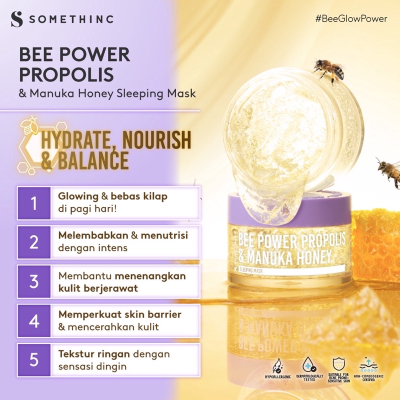 Somethinc Bee Power Propolis Manuka Honey Sleeping Mask - Bee Power Propolis Glow Lip Serum - Vita Propolis Hydra Power Mist