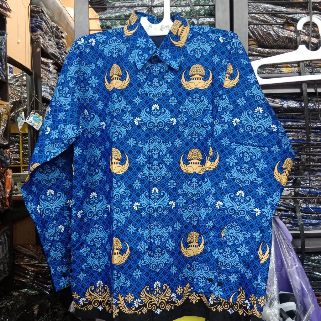 Batik korpri terbaru 2022 PRIA dan WANITA Bahan Katun Halus C40S / kemeja batik korpri cewek terbaru 2022 lengan panjang warna biru / baju batik korpri pria terbaru 2022 lengan panjang lapis furing premium / hem batik korpri premium