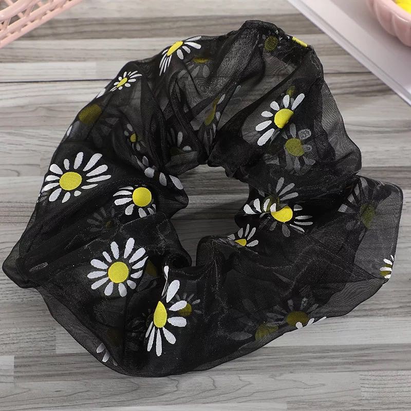 Ikat Rambut Elastis Aksen Bunga Daisy Bahan Mesh Gaya Korea Untuk Wanita/Scrunchie