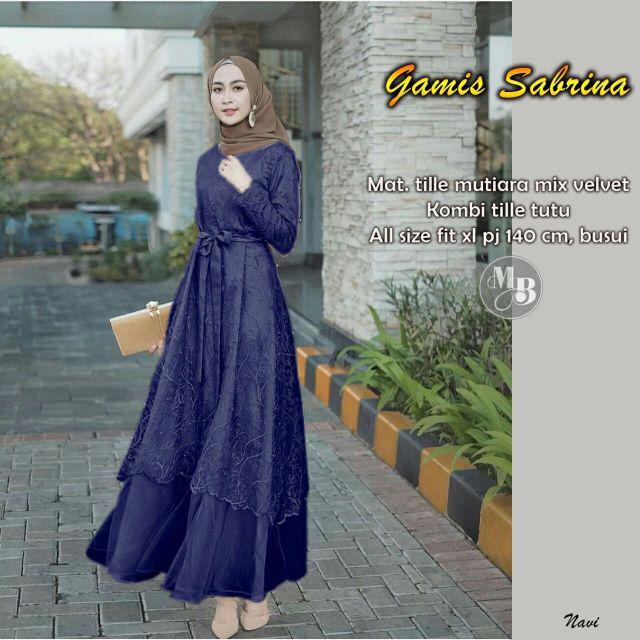 COD Aldine Baju Gamis Brukat Tile Remaja Dewasa Seragam Pesta Wanita Muslim - Size M L XL XXL Jumbo (SABRINA)-Navy