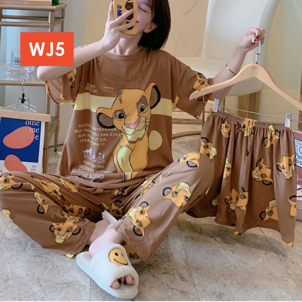 LAPAGO - Piyama Dewasa Wanita Perempuan Import Celana Pendek Celana Panjang - Baju Tidur Kartun Wanita Dewasa 2021-WJ5 - Lion Coklat