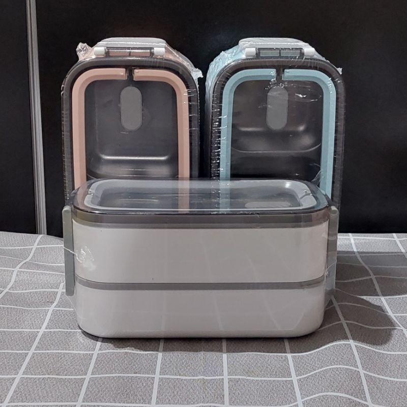 KOTAK MAKAN BENTO DUBBLE DECK /LUNCHBOX HANDLE PREMIUM 1400ml//TEDEMEI 6123 6122