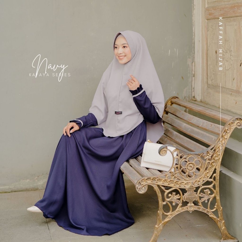 Kaffah Hijab | Set Gamis Jilbab Syari | Kafaya Navy