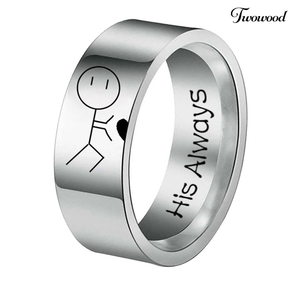 Cincin Desain Kartun Her Forever His Always Abstrak Bahan Stainless Steel Untuk Pasangan