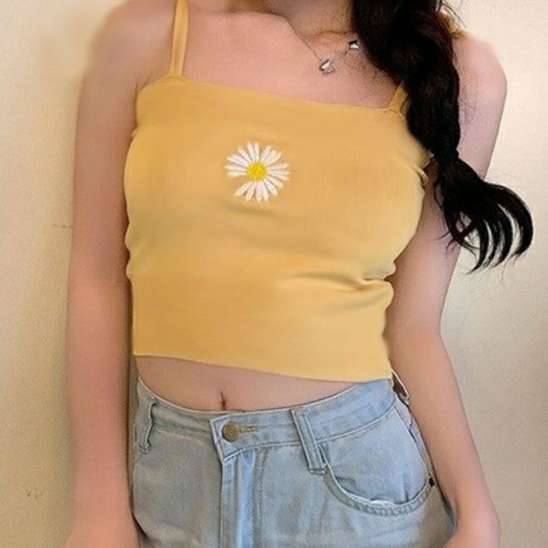 TANK TOP DAISY CROP / TANKTOP VEGA RIB BAHAN SPANDEX FIT L