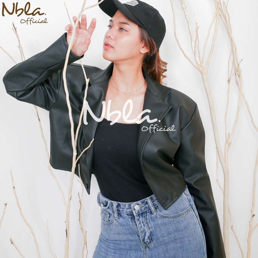 Leather Crop Blazer Wanita Jaket Kulit Wanita Blazer Crop Wanita Crop Blazer Kulit Sintetis Wanita K