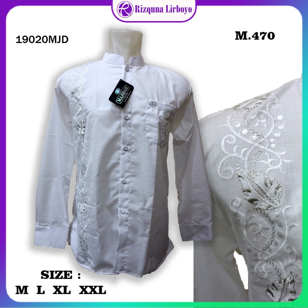 Baju muslim koko putih pria lengan panjang bordir MAJIDAH M.470