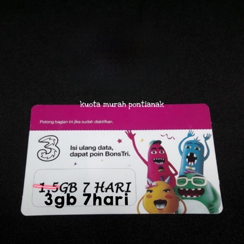 Voucher Tri 1,5gb SEKARANG JADI 3gb 7hari Vocer Three 1,5 gb jadi 3 gb 7 hari