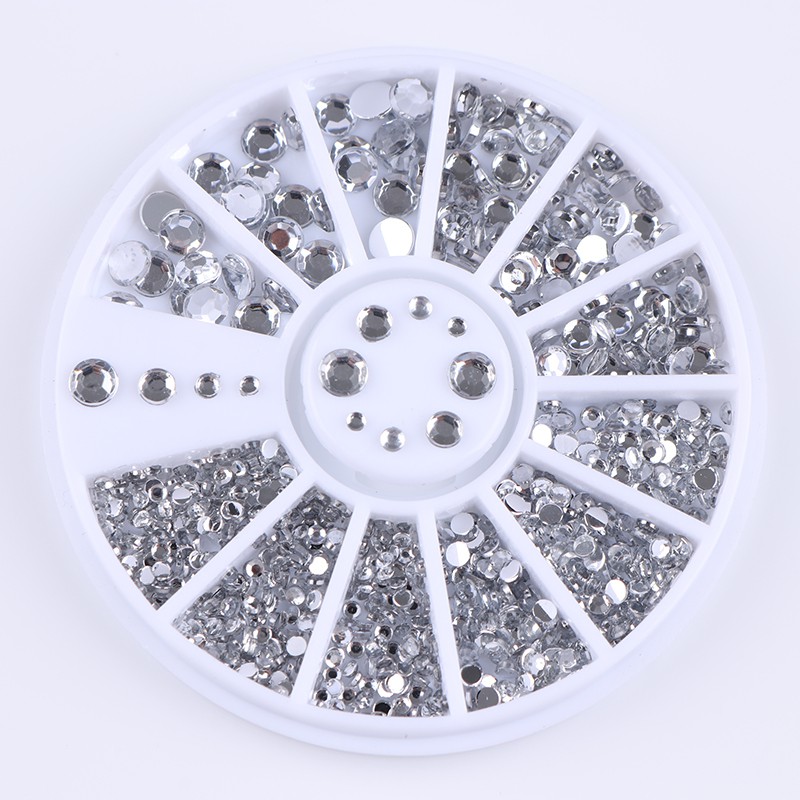 400pcs Stud Berlian Imitasi Bulat Silver Ukuran 1.2mm / 2mm / 3mm / 4mm Untuk Dekorasi Nail Art UV Gel Akrilik