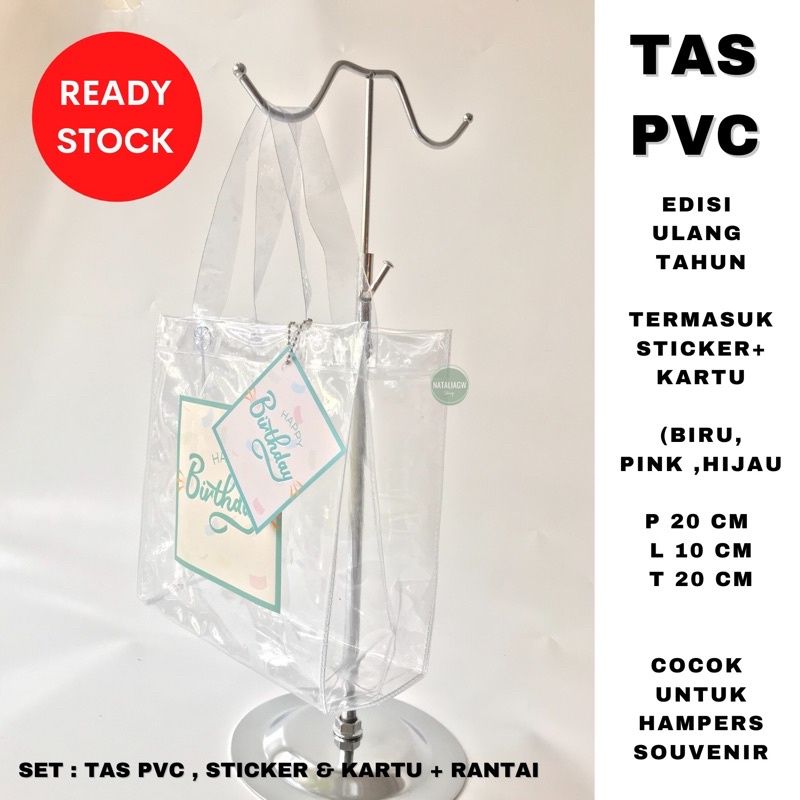 Tas pvc hampers ulang tahun goodie bag set lengkap 3 warna ecer-Hijau