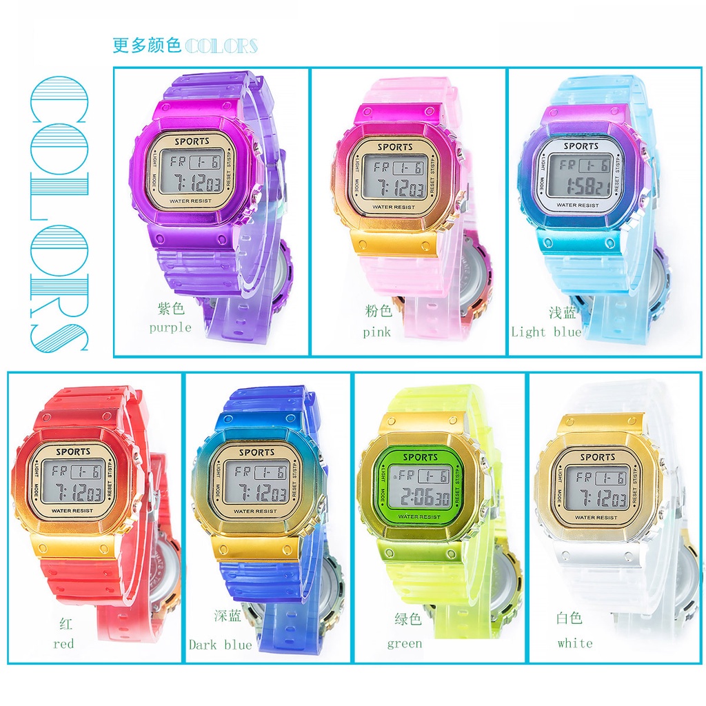 Jam Tangan Wanita Waterproof Sports Watch Gradient Color Couple Luminous Digital Watches