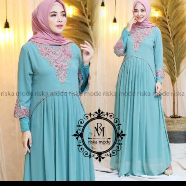 gamis qya2 + manset gamis original riska mode
