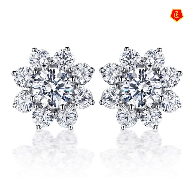 [Ready Stock]Niche Flower Diamond Necklace Simple Stud Earrings Set