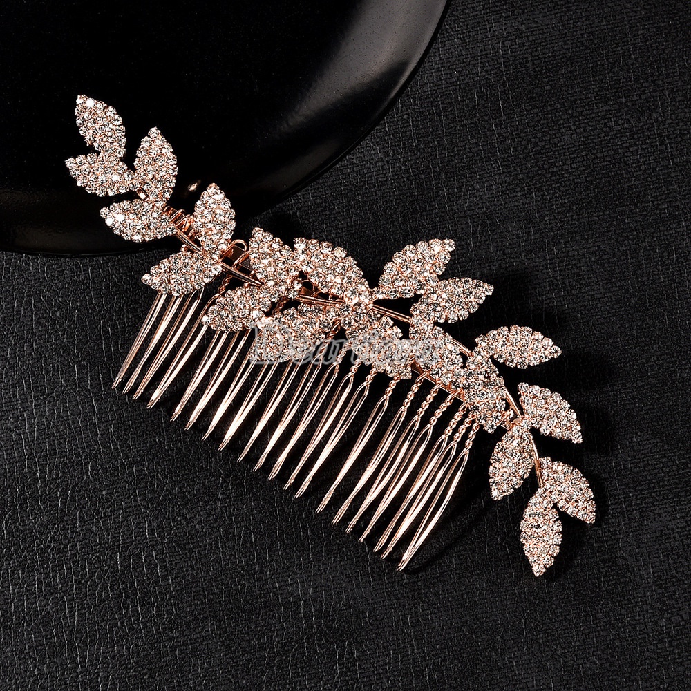 Sisir Rambut Bentuk Daun Bahan Alloy Aksen Berlian Imitasi Untuk Pengantin