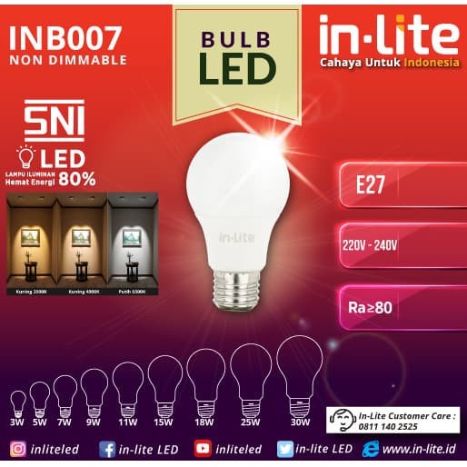 Lampu Bulb Led In-Lite / Inlite INB007- Putih - 15w s/d 30w