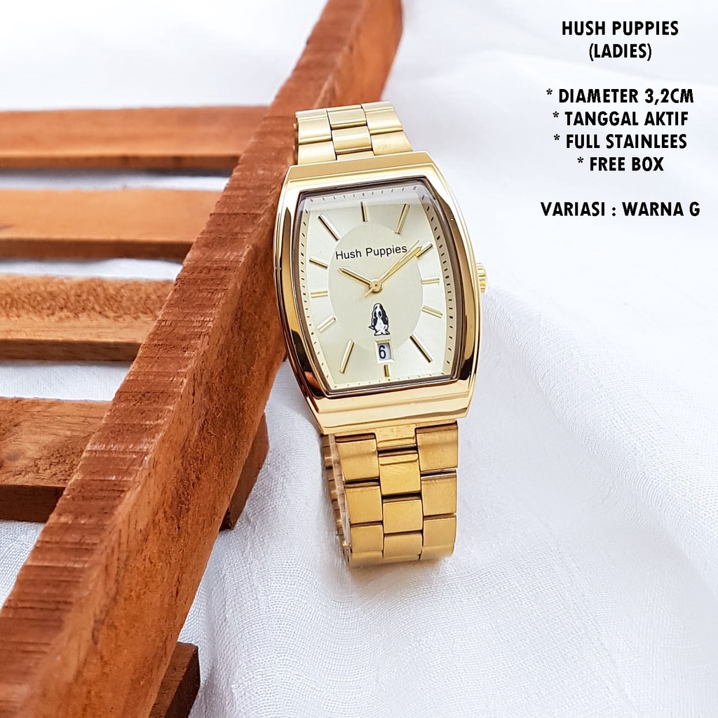 (BISA COD) JAM TANGAN WANITA HUSH PUPPIES RANTAI BODY OVAL TANGGAL AKTIF