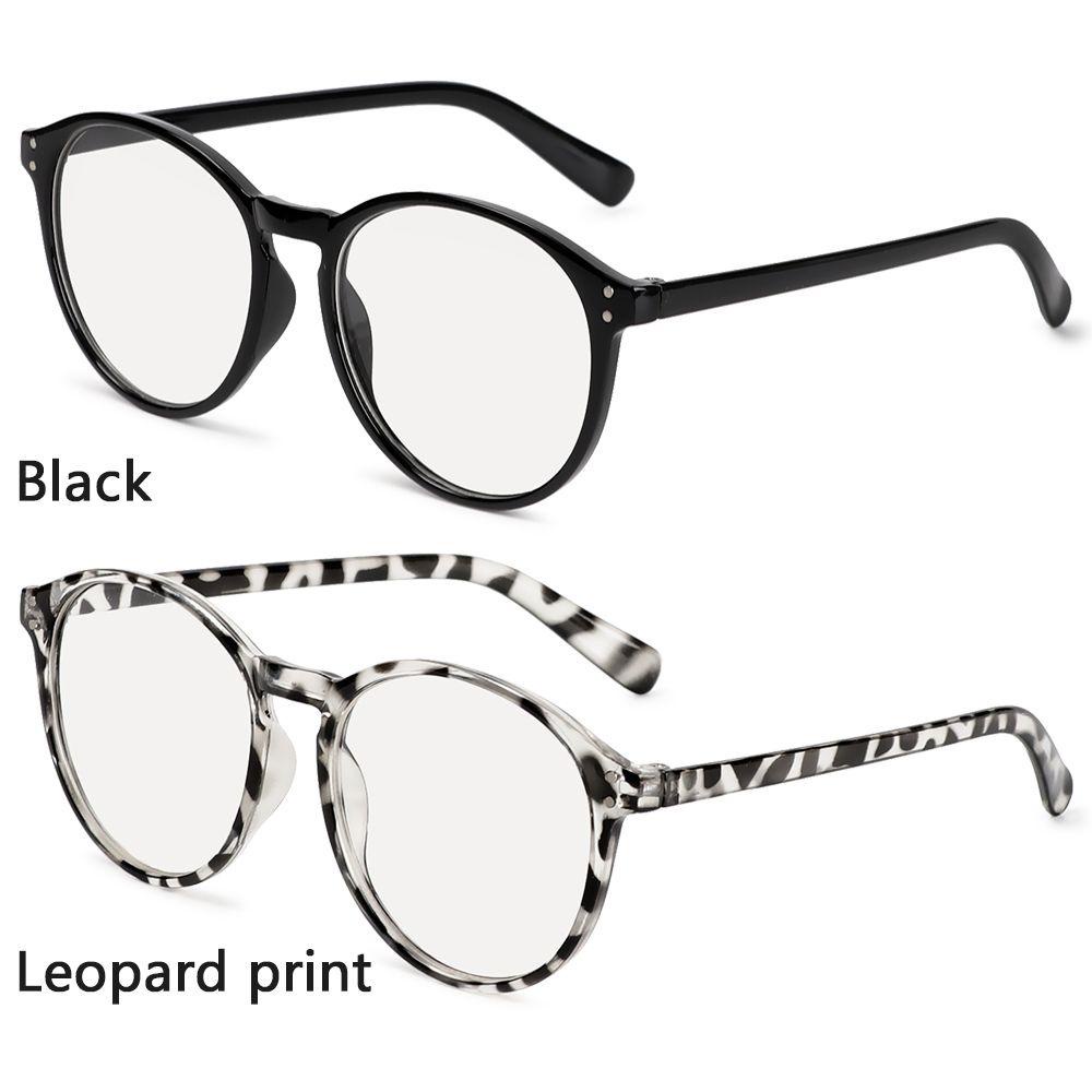 Top- Kacamata Myopia 1.0-4.0 Frame Bulat Motif Print Leopard Untuk Pria / Wanita