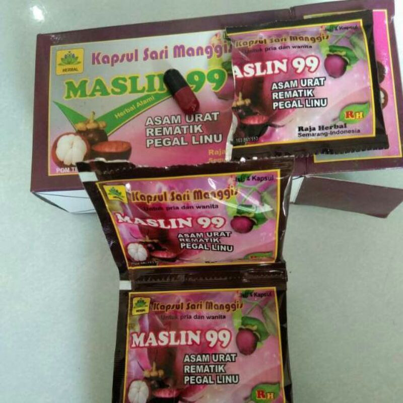 

Maslin 99 Kapsul Sari Manggis Original | 10 shacet Isi 4 kapsul