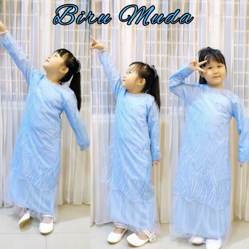 BAJU GAMIS ANAK BROKAT BRUKAT KIDS KID POLOS GERALDA WARNA BIRU MUDA BLUE SKY LANGIT
