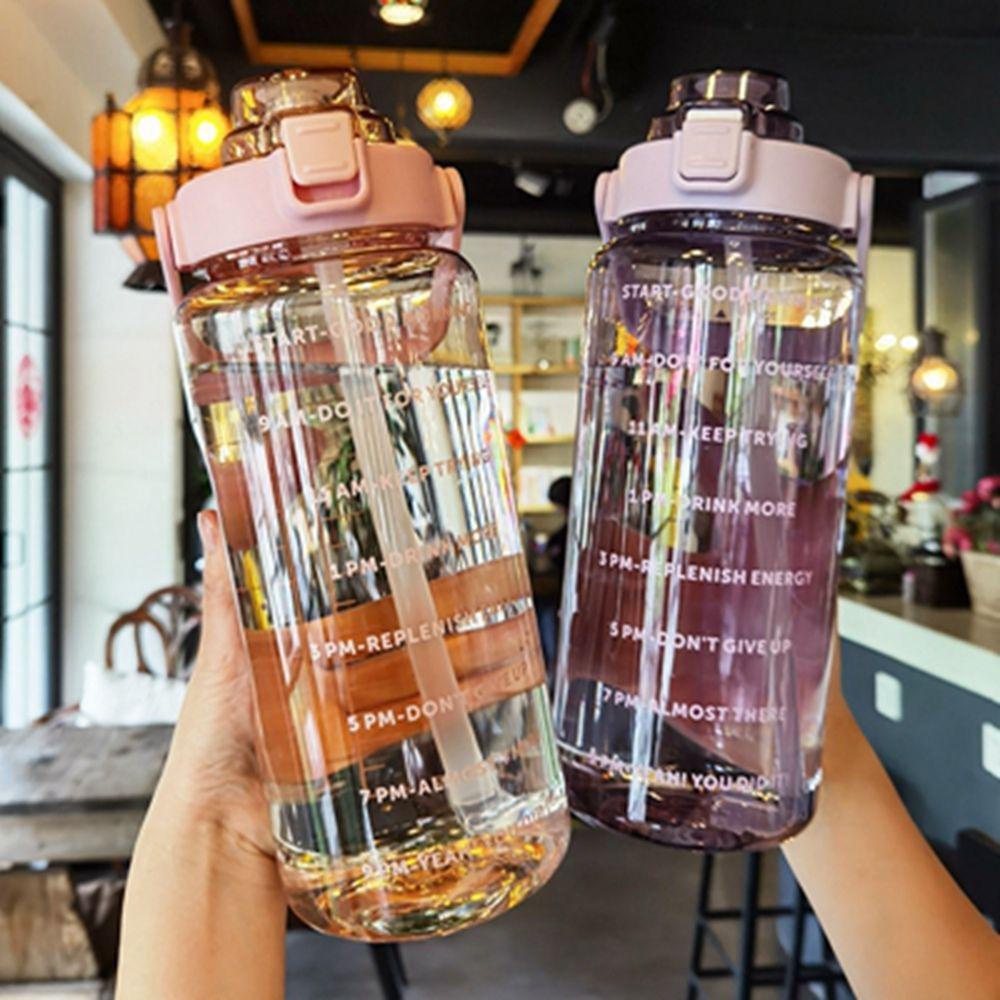 [Elegan] Botol Air Minum Portable Anti Bocor Simple Transparan Drinkware Sealing Lid Juice Milk Tea Cup Untuk Travel Cangkir Minum Sekolah