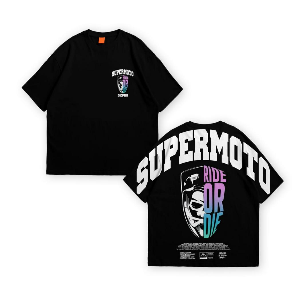 T-Shirt Kaos Oversize  Supermoto Glow Light Ride