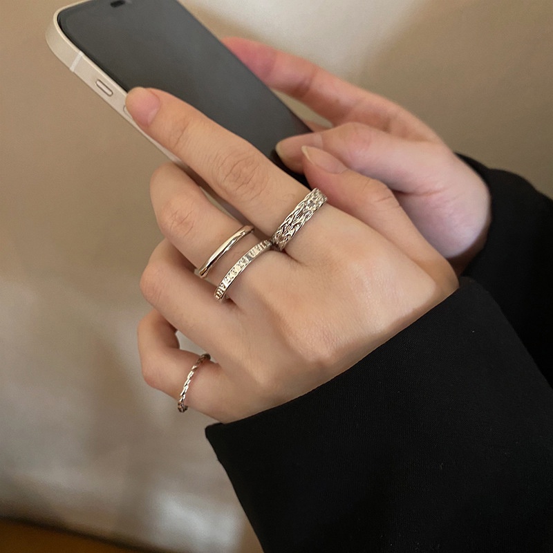 YEEZII 4pcs / Set Cincin Model Terbuka Dapat Disesuaikan Warna Silver Untuk Wanita