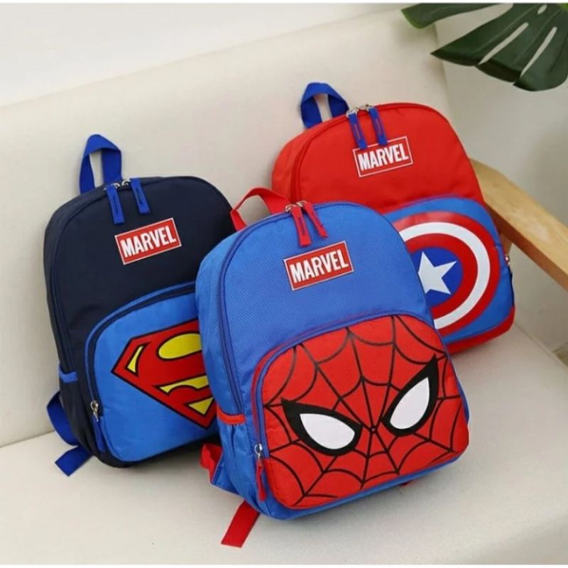 TAS MARVEL SUPERMAN HITAM BIRU MERAH SPIDERMAN ANAK LUCU COWOK LAKI SEKOLAH TK SD kelas 1 2 3 RANSEL