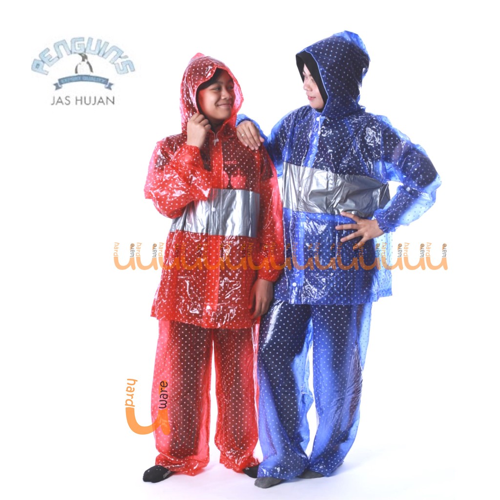 JAS HUJAN JAKET CELANA POLKADOT PENGUIN'S 100% PVC BAHAN TEBAL DAN AWET / RAINCOAT PENGUINS PREMIUM