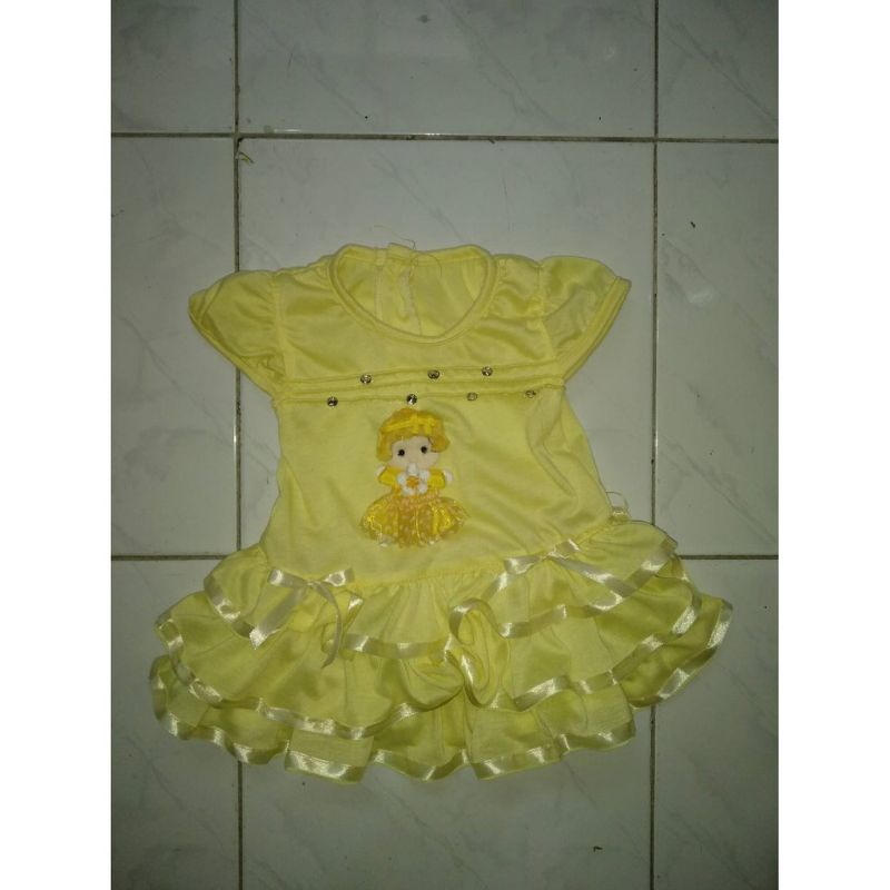 DRESS Bayi + Bawahan Bahan Polyester Lembut Motif Boneka