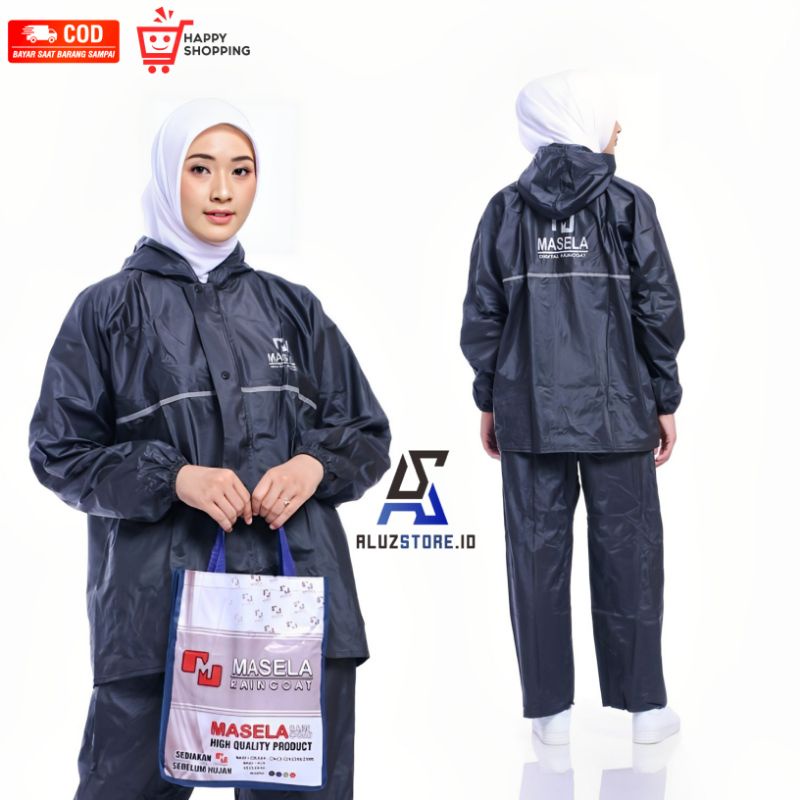 Jas Hujan Motor Pria Wanita Setelan Baju dan Celana Dewasa By MASELA Original Tebal Lentur Anti Rembes