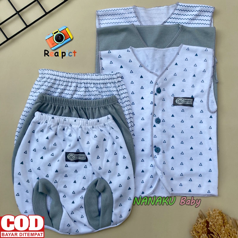 3 PCS Setelan Baju Bayi Baru Lahir Baju Bayi Kutung Celana POP Bayi Usia 0-3 Bulan Ana Baby