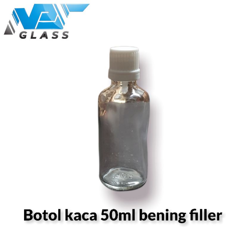 botol kaca 50ml bening tutup filler putih / botol essential oil 50ml