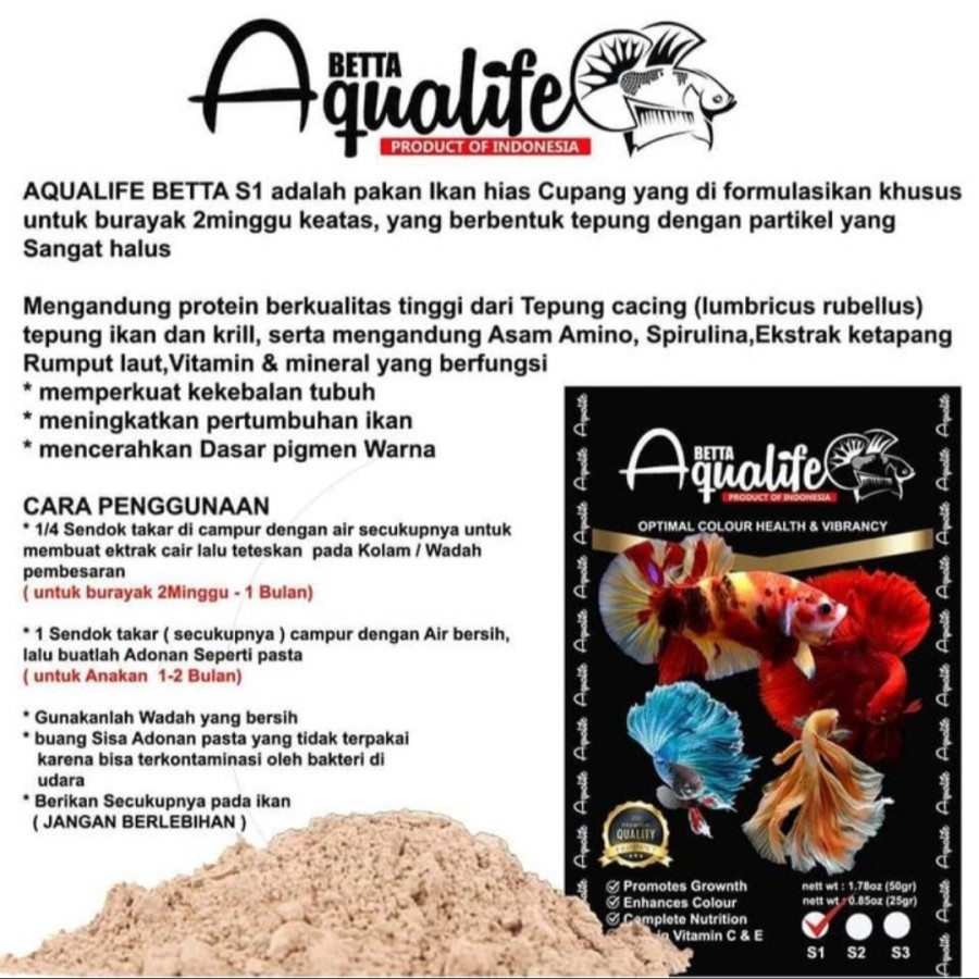 Pelet Aqualife betta S1 S 1 pelet premium burayak cupang