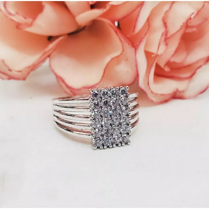 Cincin Xuping Emas Putih Mata Kotak Cantik Silver Murah