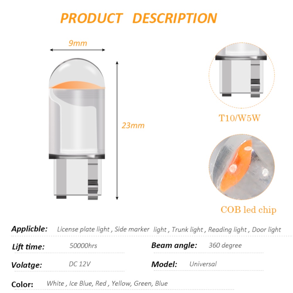 Mobil LED T10 W5W Canbus Kaca COB 6000 K Kubah Baca Lampu Marker Wedge Plat Lampu Bohlam 168 194 192 DC 12V Putih Biru Merah